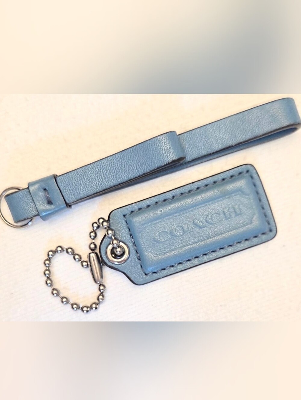 Coach Matching Zipper Pull Tassel & Charm key Fob tag Blue Silver tone chain